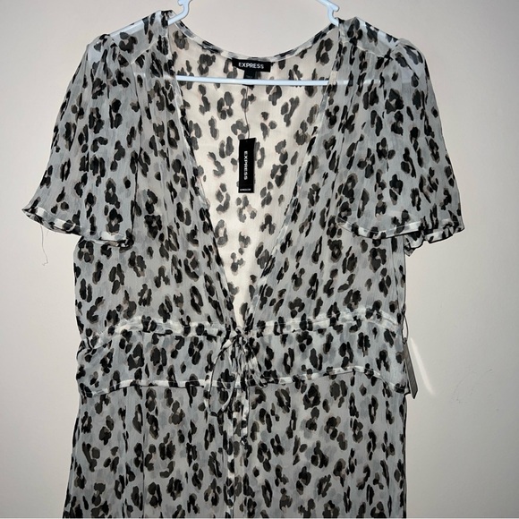 Express Sheer Animal Print Leopard Kimono Duster Boho Coverup Women’s Size XS - Picture 2 of 10